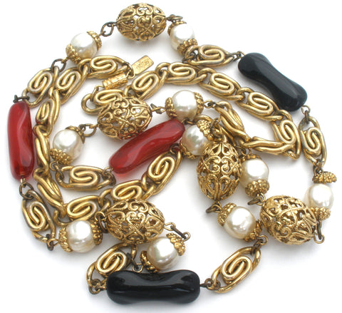 1928 Co Red & Black Gold Tone Necklace