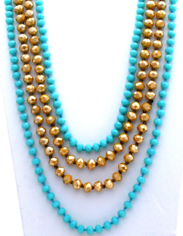 2 Blue & Gold Crystal Bead Necklaces