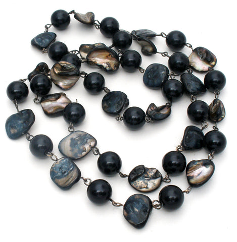 Abalone Shell & Black Onyx Bead Necklace