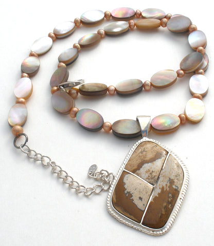 Abalone, Pearl & Jasper Bead Pendant Necklace