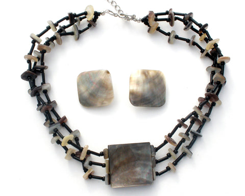 Vintage Abalone SeaShell Necklace & Earrings Set