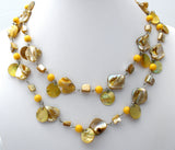 Abalone Seashell and Yellow Bead Necklace 42" - The Jewelry Lady's Store