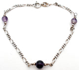 Amethyst Bead Figaro Bracelet Sterling Silver - The Jewelry Lady's Store