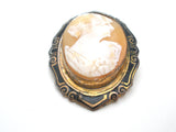 Antique Shell Cameo & Enamel Brooch Pin - The Jewelry Lady's Store