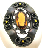 Antique Brass Citrine Brooch Pin - The Jewelry Lady's Store