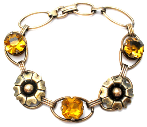 Art Deco Flower & Rhinestone Bracelet