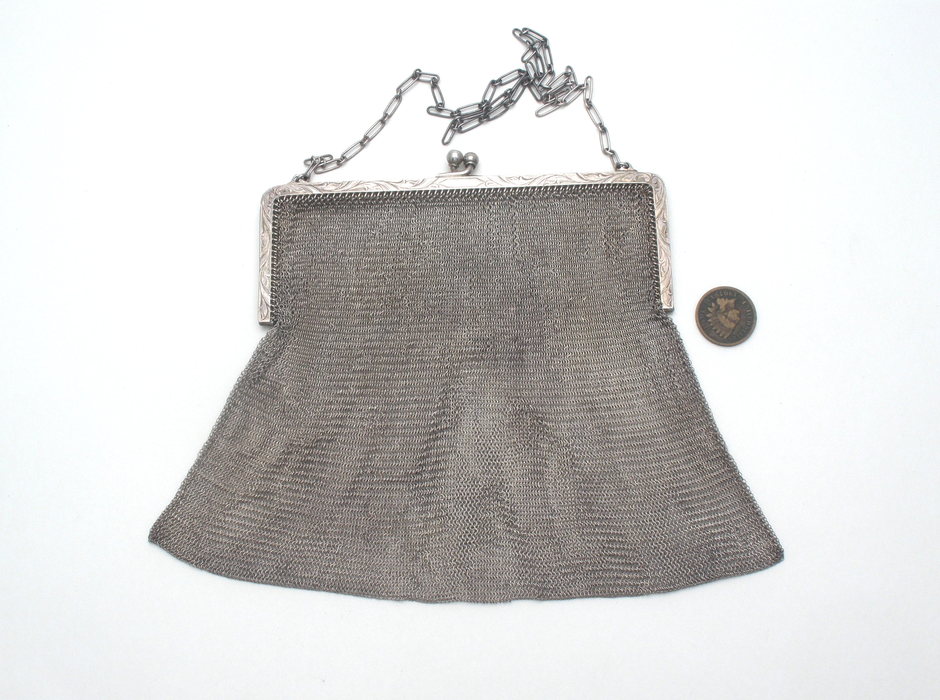 Vintage Sterling Silver Engraved Coin Purse With Chain 43428