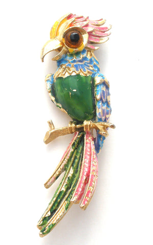 Art Enamel Parrot Bird Brooch Pin Vintage