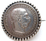 Austria 1893 Silver Corona Coin Brooch Antique - The Jewelry Lady's Store