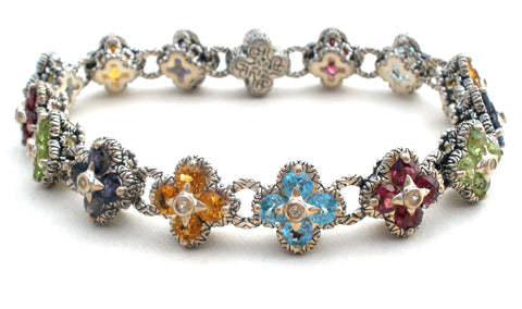 Barbara Bixby Multi Gemstone Flower Bracelet 925 18K