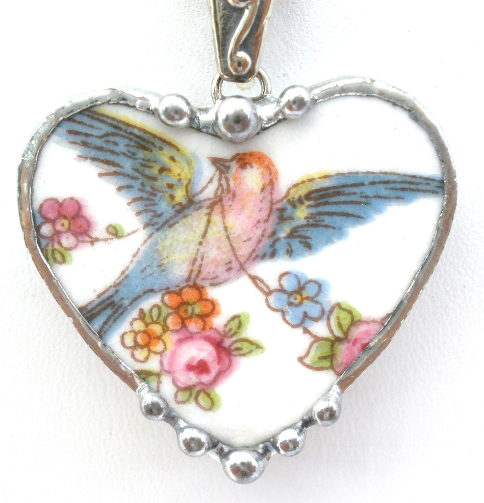 Bird Broken China Pendant Necklace 925 - The Jewelry Lady's Store