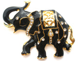 Black Enamel Elephant With Rhinestones Vintage Pin - The Jewelry Lady's Store