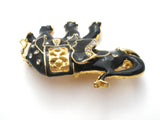 Black Enamel Elephant With Rhinestones Vintage Pin - The Jewelry Lady's Store