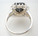 Black Heart CZ Halo Ring Sterling Silver Size 8 - The Jewelry Lady's Store