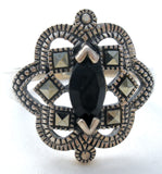 Black Onyx & Marcasite Ring 925 Size 8 - The Jewelry Lady's Store