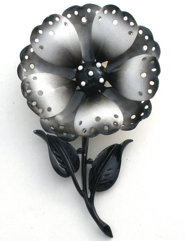 Black White Enamel Flower Brooch Pin Hedy