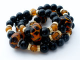 Black Onyx Bead Necklace with Amber Art Glass - The Jewelry Lady's Store