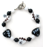 Black & White Flower Lampwork Bead Bracelet - The Jewelry Lady's Store