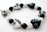 Black & White Flower Lampwork Bead Bracelet - The Jewelry Lady's Store