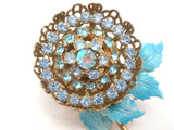 Blue Enamel & Rhinestone Flower Brooch Pin Vintage - The Jewelry Lady's Store
