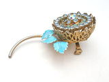 Blue Enamel & Rhinestone Flower Brooch Pin Vintage - The Jewelry Lady's Store