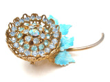 Blue Enamel & Rhinestone Flower Brooch Pin Vintage - The Jewelry Lady's Store
