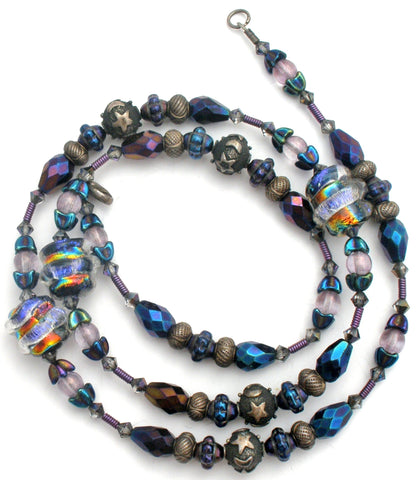 Blue Murano Glass & Star Bead Necklace 24"