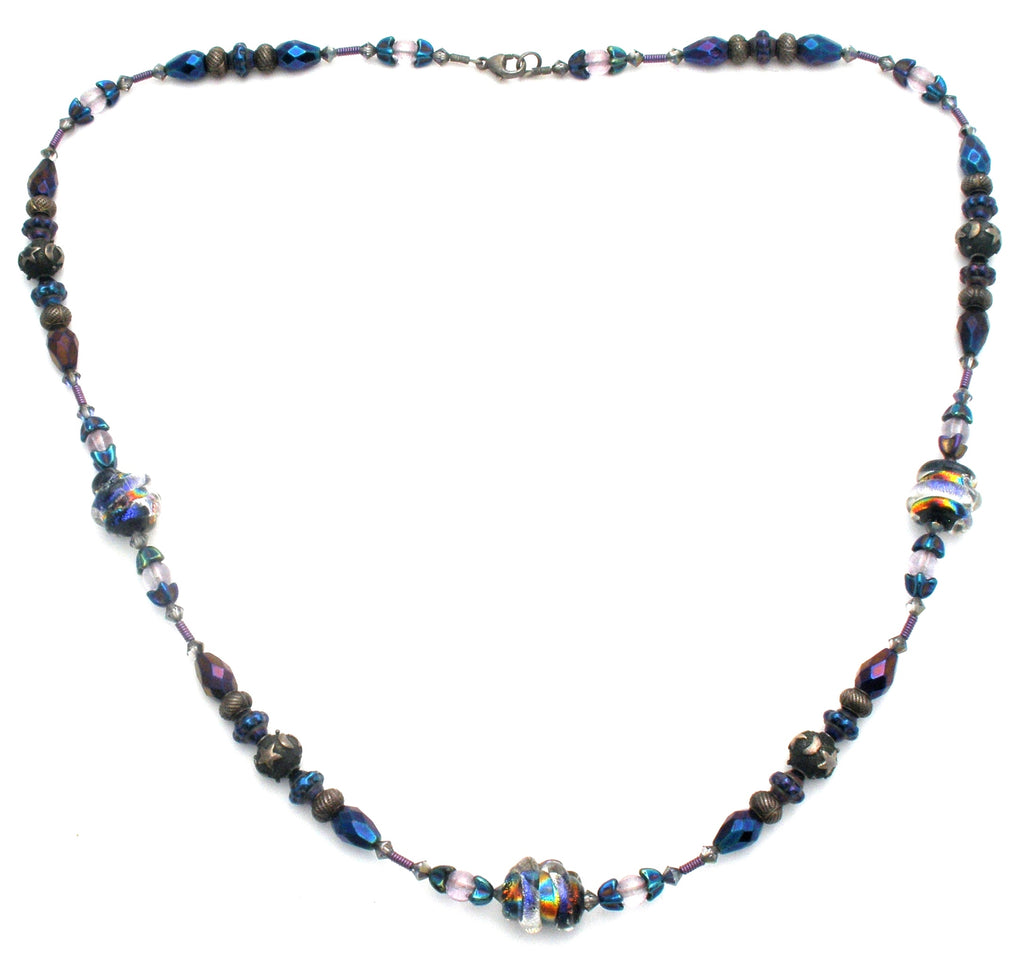 Murano Glass Necklace with Black Blue Beads