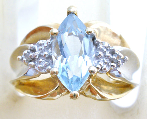 Blue Topaz & Diamond Ring 10K Gold Size 5
