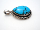 Blue Turquoise Sterling Silver Pendant Vintage - The Jewelry Lady's Store