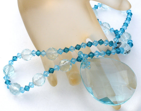Blue Crystal Bead Pendant 16" Necklace