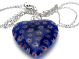 Blue Flower Millefiori Heart Pendant Necklace 18" - The Jewelry Lady's Store