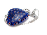 Blue Flower Millefiori Heart Pendant Necklace 18" - The Jewelry Lady's Store