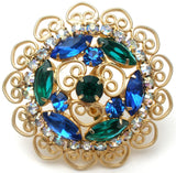 Blue & Green Gold Tone Vintage Brooch Pin - The Jewelry Lady's Store