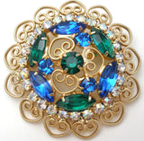 Blue & Green Gold Tone Vintage Brooch Pin - The Jewelry Lady's Store