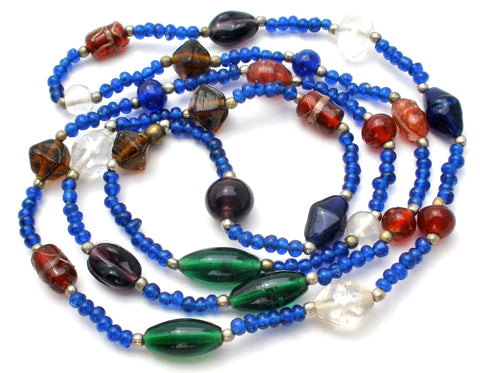 Blue Murano Glass Bead Necklace 44"