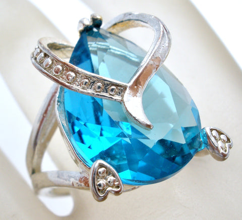 Blue Topaz CZ Heart Ring Sterling Silver