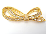 Bow Brooch Pin with Clear Crystals Vintage - The Jewelry Lady's Store