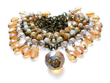 Brass Runway Bib Necklace with Crystals Beads - The Jewelry Lady's Store