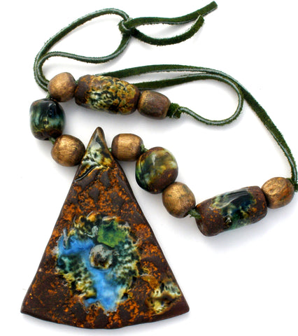 Brown Ceramic Enamel Bead Pendant Necklace