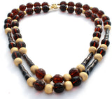 Brown Glass & Gold Bead Necklace Vintage - The Jewelry Lady's Store
