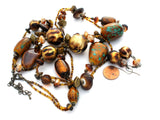 Brown & Blue Bead Necklace Earrings Set 42" - The Jewelry Lady's Store