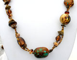 Brown & Blue Bead Necklace Earrings Set 42" - The Jewelry Lady's Store