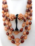 Brown & Pink Vintage Bead Necklace Set - The Jewelry Lady's Store