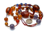 Brown Purple Blue & Red Glass Bead Necklace 40" - The Jewelry Lady's Store