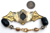 Cameo Silhouette Bead Rhinestone Brass Bracelet - The Jewelry Lady's Store