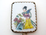 Chinese Porcelain Jade Silver Geisha Girl Hand Mirror - The Jewelry Lady's Store