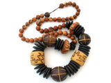 Chunky Wood Bead Necklace Hand Carved Vintage - The Jewelry Lady's Store