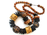 Chunky Wood Bead Necklace Hand Carved Vintage - The Jewelry Lady's Store