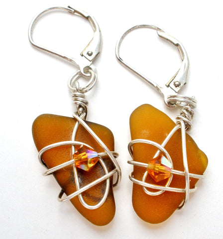Citrine Wrapped Sterling Silver Earrings